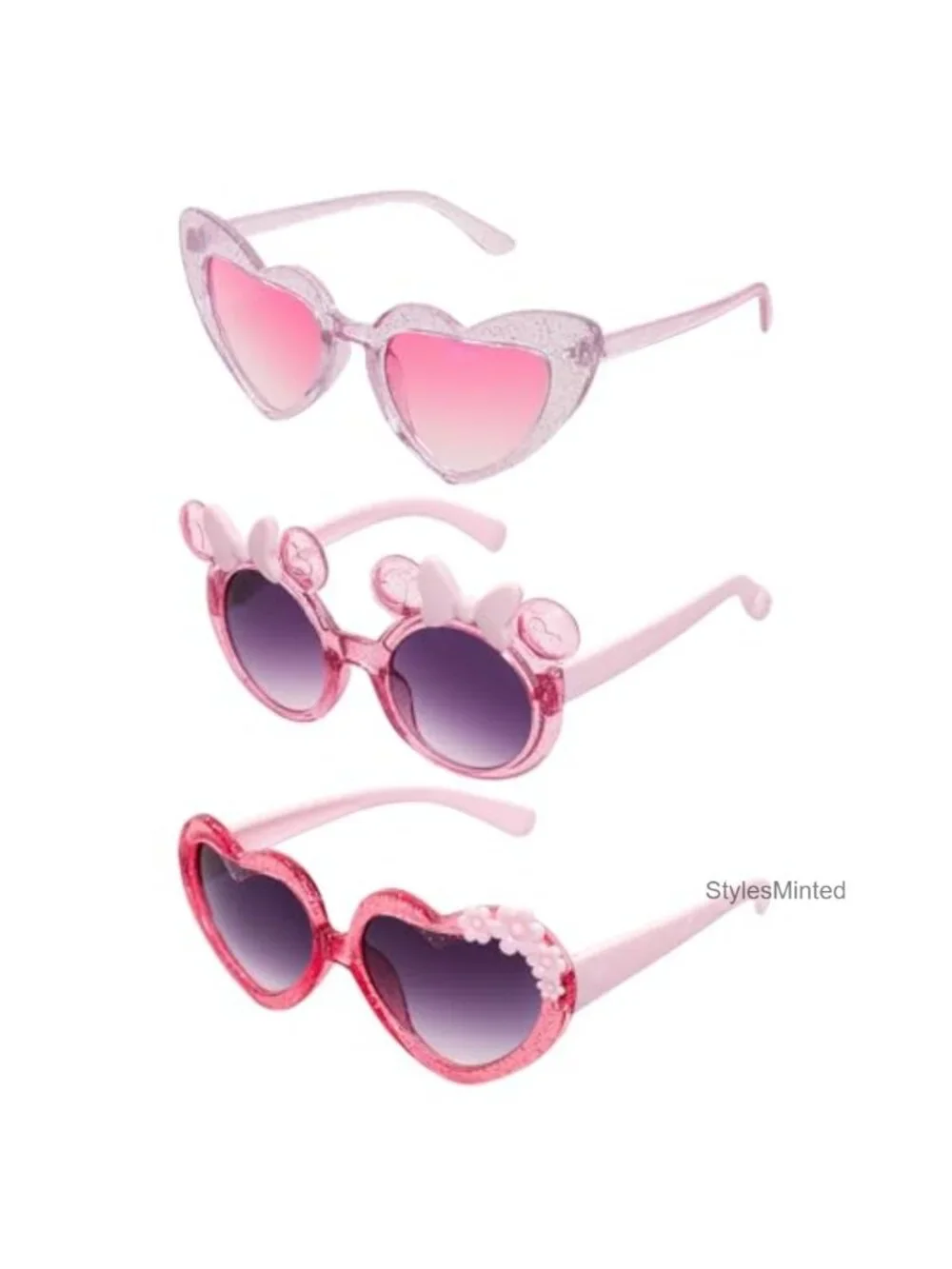 3-Pack Kids Sunglasses Set Heart Flower Bow UV400 Protection